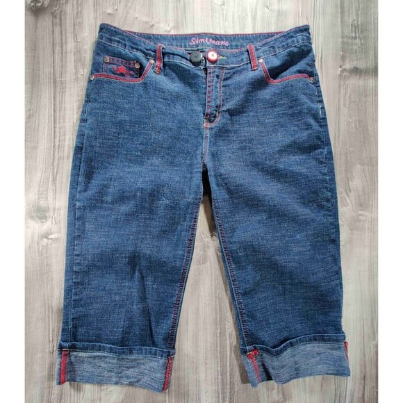 Simi jeans Denim Capri Pants Big Colorful Buttons Stitching Juniors Size 13 - Picture 1 of 10